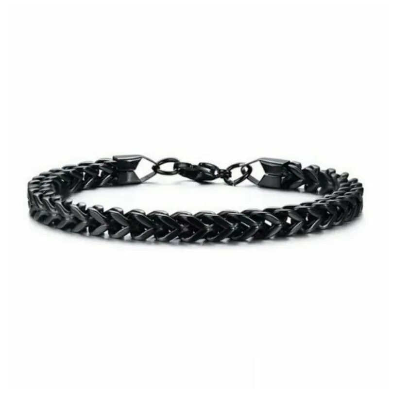 Chain Link Bracelets 6Mm Black/Sier/Gold Color Hip Hop Rock Hand Hippie Jewelry Keel Stainless Steel Braclet For Men Drop Delivery Dh8Eb