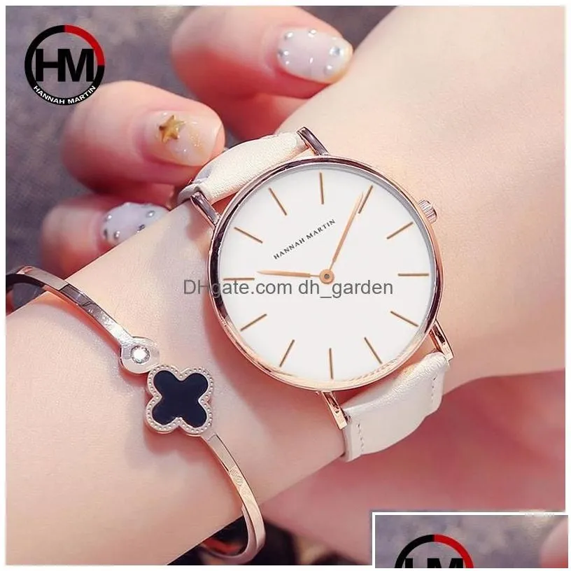 Wristwatches Drop Japan Quartz Simple Women Fashion Watch White Leather Strap Ladies Wrist Watches Brand Waterproof Wristwat Dhgarde Dhnxs