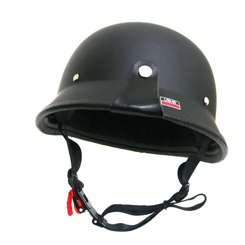 MotoLovee Matte Black Universal Motorcycle Helmet Vintage Half Face Helmet Retro German Chopper Cruiser Black Helmets1