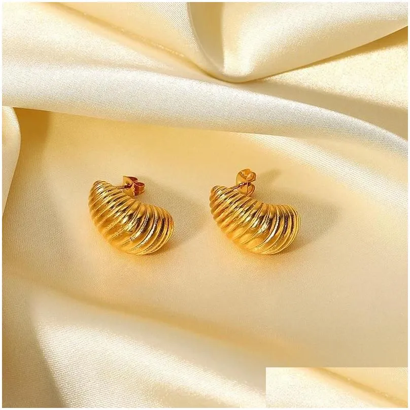 Stud Earrings INS Trendy 18K Gold Plated Irregular Spiral Dome Studs Waterproof Jewelry Stainless Steel Chunky Post Earring Gift