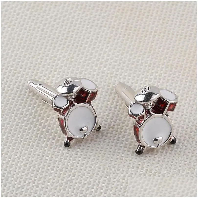 Cuff Links Personality Men Jewelry Music Lover Drum Guitar Cufflinks For Shirt Accessory Fashion Metal Design Drop Delivery Tie Clasps Dh2Dj