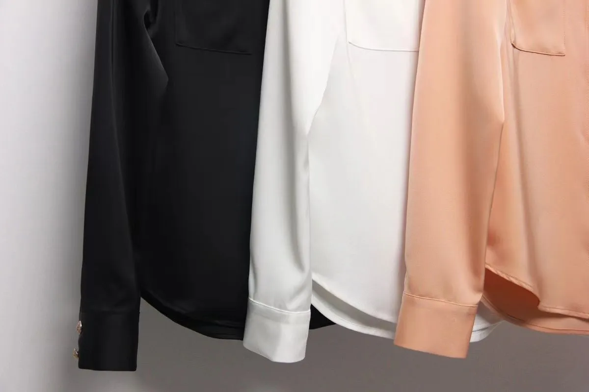 2024 Black/White/Champagne Women Shirts Designer Lapel Neck Long Sleeves Buttons Pocket Blouses Womens 3151