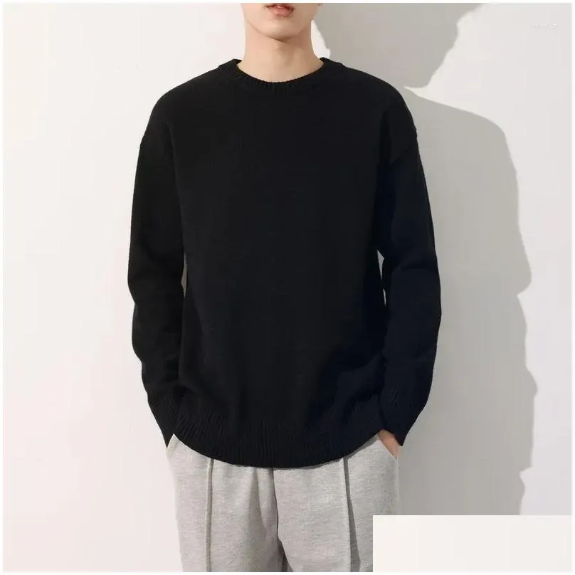 Men`s Sweaters High Quality Solid Color Winter Basic Sweater Fashion Long Sleeve Simple Loose Casual Japan Style Premium Knitted