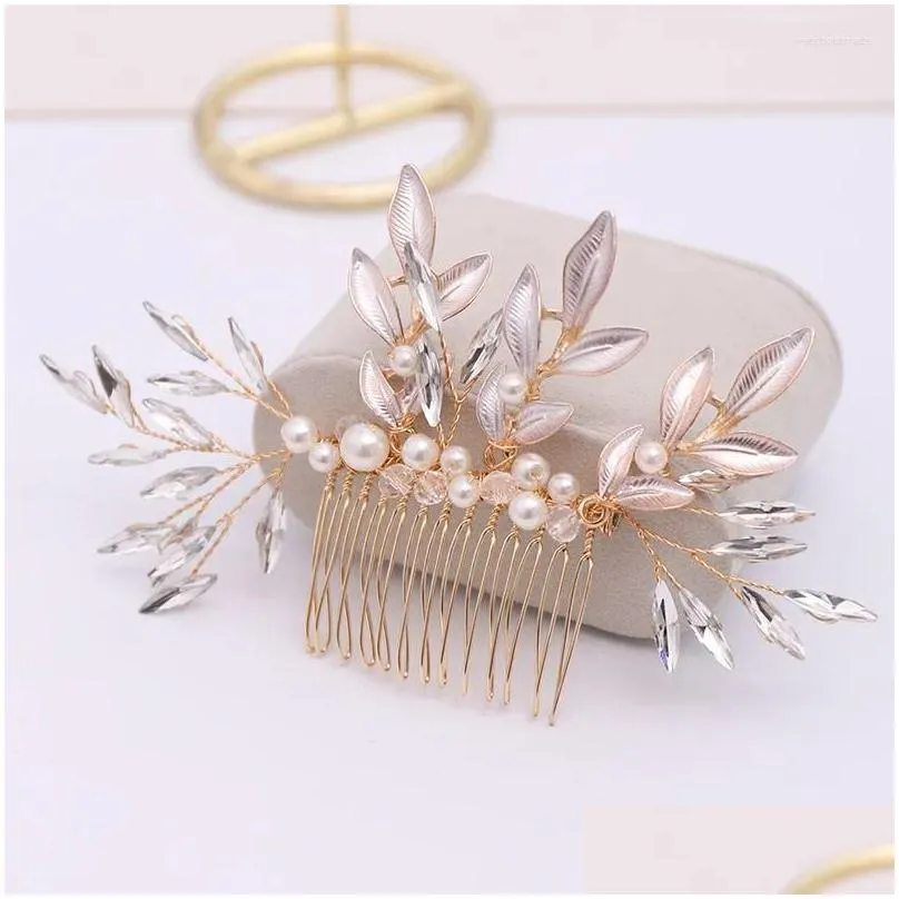Hair Clips Trendy Leaf Headband Luxury Crystal Pearl Rhinestone Comb Clip For Women Prom Bridal Wedding Accessories Jewelry Pin