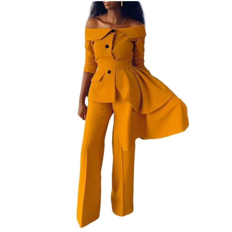 Ethnic Clothing Two Piece Set Women African Tracksuit Summer Sportwear Sexy Elegant Off The Shouder Top And Pants Suits Outfits Sets