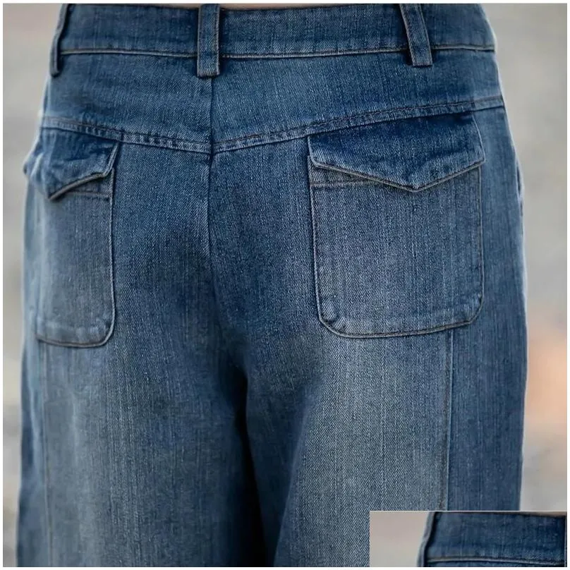 Jeans Boyfriend Jeans For Women Bleached Blue Mid Waist Loose Denim Mon Jeans Female Wide Leg Pants Trousers Vaqueros Mujer