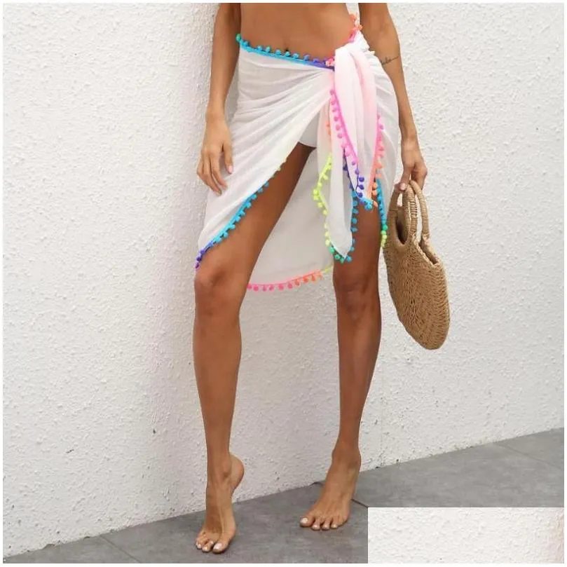 Summer Sexy Female Beach Solid Color Bikini Cover-Ups Women`s Bandage Tassels Cover-Up Skirts Ladies Beachwears 2021 Swimwear