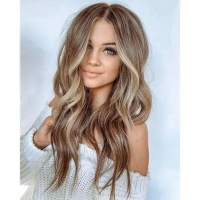 Synthetic s QQXCAIW Long Wavy Ombre Blonde Natural Two Tone Middle Part Heat Resistant Hair for African American Women 230629