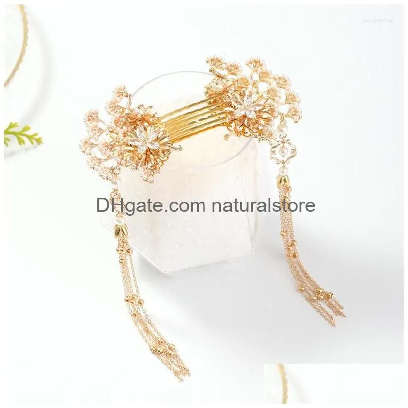 Hair Clips Barrettes Bridal Headdress Chinese Traditional Style Antique Pearl Hairpin Haircomb Set Han Clothing Accessories Bn Dro