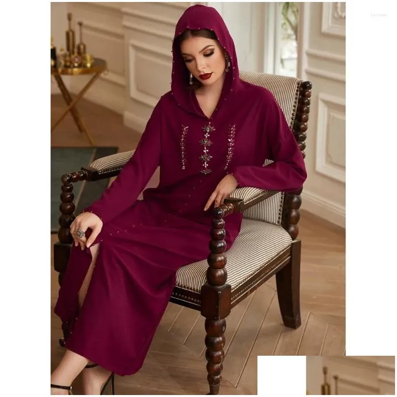 Ethnic Clothing Eid Hooded Abayas For Diamonds Women Muslim Dubai Long Maxi Dress Turkey Arab Kaftan Islam Party Moroccan Djellaba