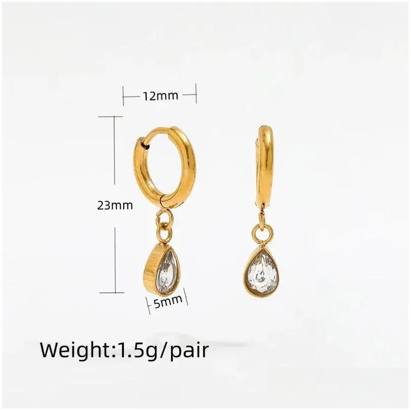 Hoop Earrings Joolim Jewelry Wholesale Non Tarnish & Waterproof Fashion Drop Eye Zircon Huggie Stainless Steel Earring Trend 2024 For