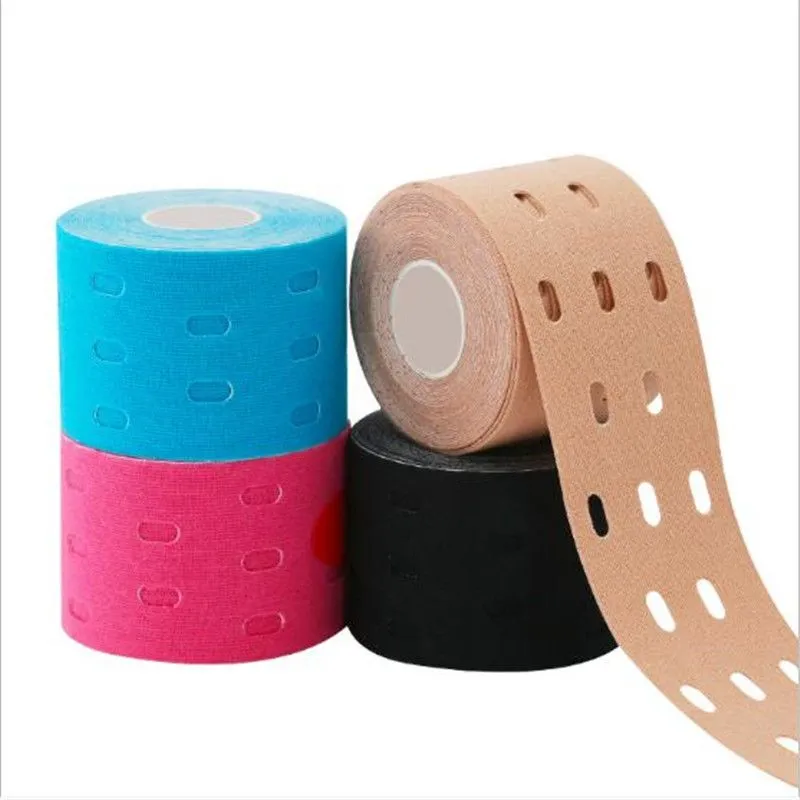 Wholesale 5cm*5m 4 Color Waterproo Breathable Punch Kinesiology Tape Muscel Elastic Bandage Healing Pain Stress Relief Athletic Therapy