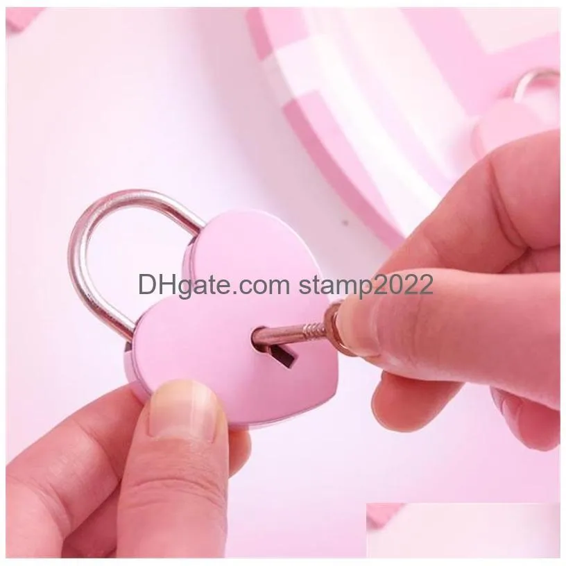 heart shaped concentric lock heart lock metal mulitcolor key padlock gym toolkit package door lock building supplies