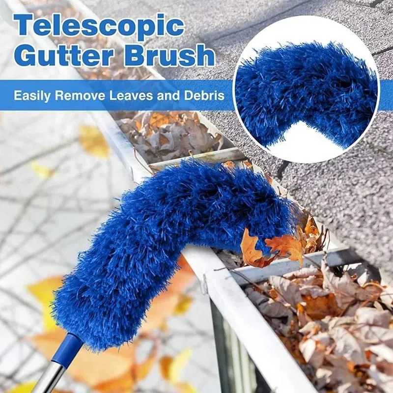 Car Cleaning Tools Wash Solutions 2X Gutter Brush Roofing Tool With Extendable Pole 8.2Ft Guard Cleaner Easy Remove Leave Blue Drop De