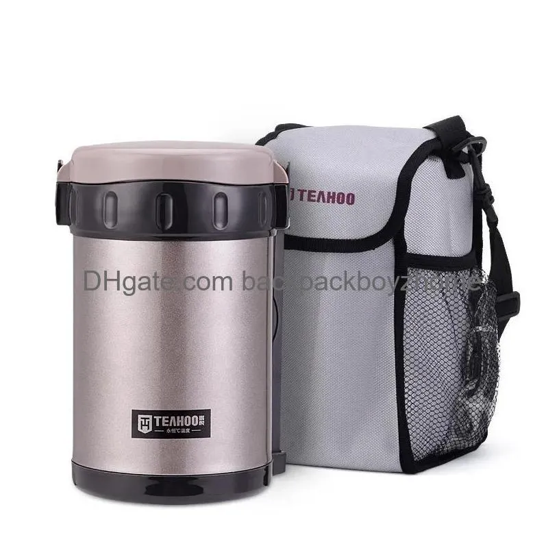 Lunch Boxes Unibird 2.2L Double 304 Stainless Steel Vacuum Flasks Food Thermos 3-Layers Box With Bag Chopsticks Heated Container Drop Dh4Lg