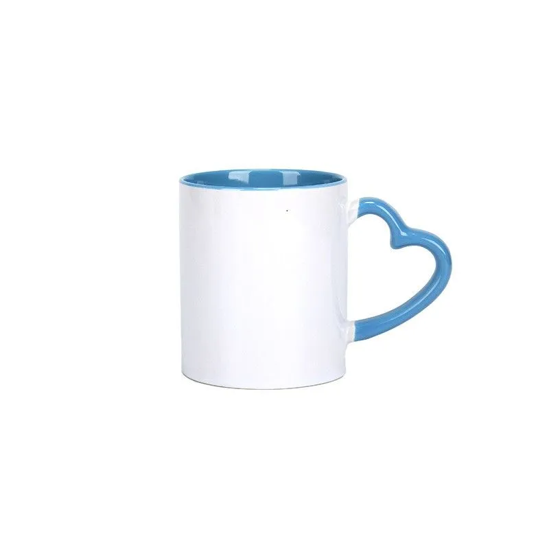 Blank Sublimation 11oz Ceramic Mug With Heart Handle 320ml White Ceramic Cups With Colorful Inner Coating Special Water Cup Keramische Mok Met Hartvormig