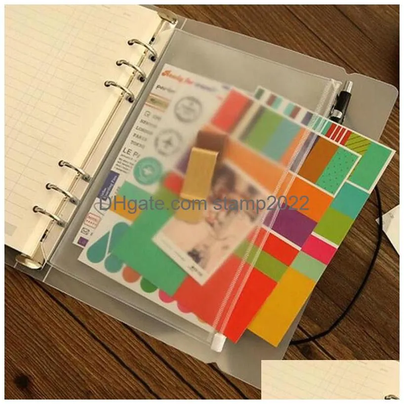 wholesale a5/a6/a7 pvc ring binder cover clear zipper storage filing supplies bag 6 hole waterproof stationery bags office portable document