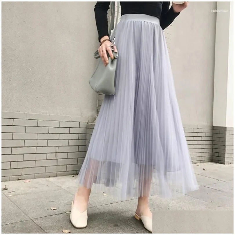 Skirts Women Long Chiffon Maxi Pleated Skirt Summer Autumn Midi High Waist Elascity Casual Party