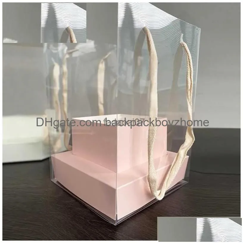 Gift Wrap Handheld Transparent Rose Flower Box Pvc Bouquet Arrangement Cake Packaging Organizer Diy Wedding Drop Delivery Home Garden Dhrgc