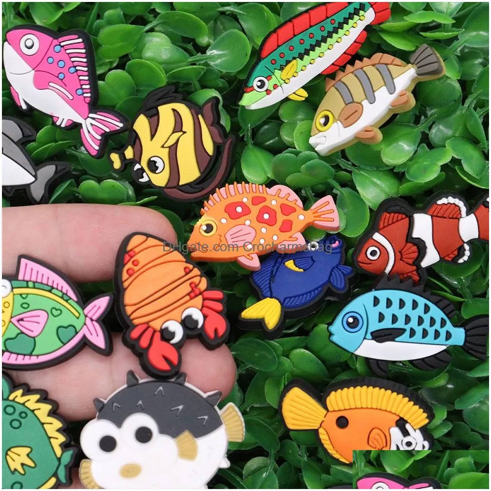 Shoe Parts & Accessories Moq 20Pcs Cartoon Animal Deep Sea Fish Decoration Charm Buckle Clog Pins Buttons Decorations For Bands Bracel Dhcmi