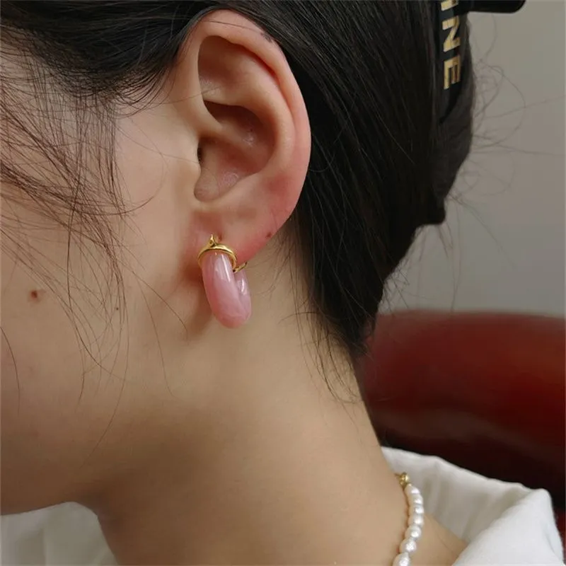 French Cherry Blossom Pink Resin Earrings Stud Female Summer Niche Design High-End U-Shaped Ins Fashion Sweet All-Match Jewelry