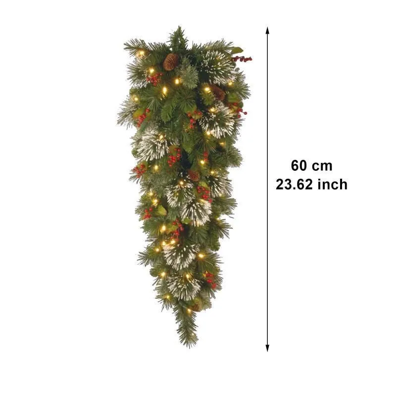 Decorative Flowers Wreaths Christmas LED Wreath Garlands Decoration Cordless Prelit Stairs Lights Up Navidad Xmas Decor Guirnaldas De Navidad