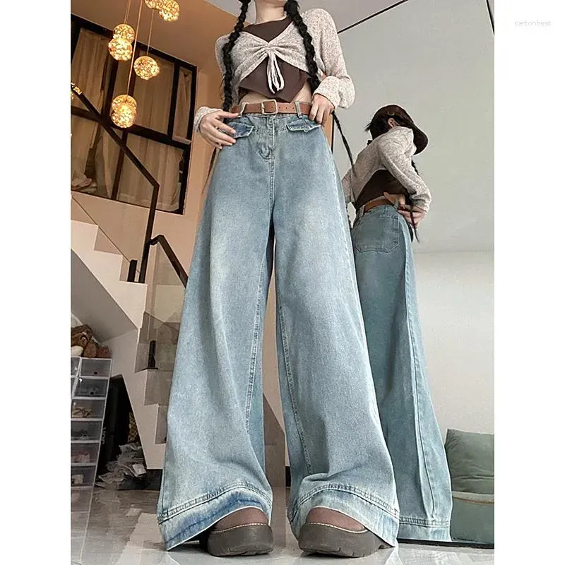 Women`s Jeans WCFCX STUDIO Women High Waist Wide Leg Pants Simple Versatile Fashion Loose Trousers 2023 Autumn Casual