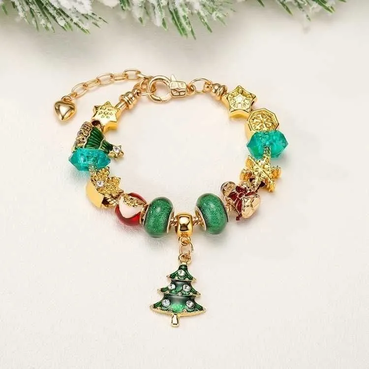 Handmade Jewelry Wholesale Charm Bracelets European Style DIY Large Hole Bead Bracelet Christmas Gifts For Women Christmas Tree Pendant Red Fruit 3D