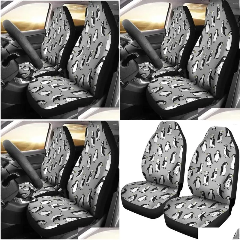 Car Seat Covers Lovely Penguin Bird Pattern Print Set 2 Pc Accessories Cover