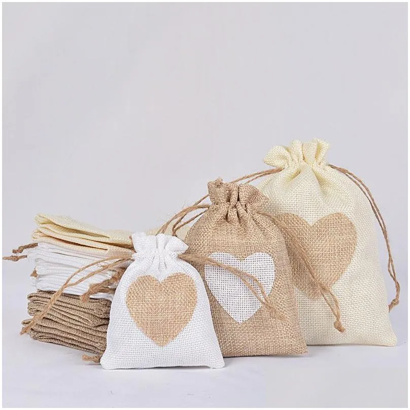 Gift Wrap Small Burlap Heart Bags With Dstring Cloth Favor Pouches For Wedding Shower Party Christmas Valentines Day Diy Craft Drop Otpvs
