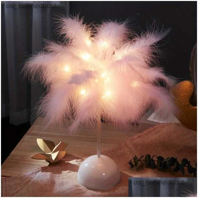 Table Lamps Feather Design Led Lamp For Kids - Battery-Powered Portable Ideal Bedroom Decor All Ocns Drop Delivery Otx53