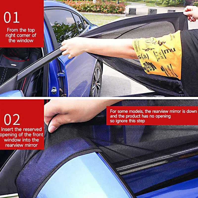 4/2pcs Universal Car Window Screen Door Covers Side Window UV Sunshine Plate Shade Mesh Mosquito Net Protection Film Accessories