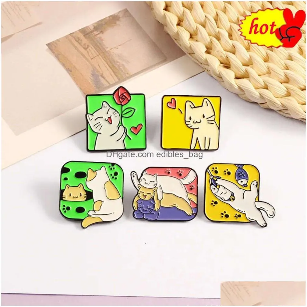  lapel pins cat play happily play on the swing hide and seek send flowers brooches for women animals anime cute enamel brooch pins for