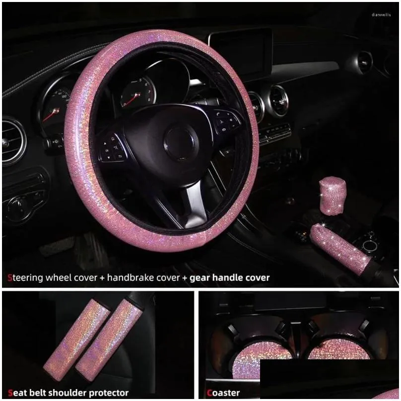 Steering Wheel Covers Handbrake Cover Pink Shoulder Pads Universal 37-38cm Easy To Store Four Seasons