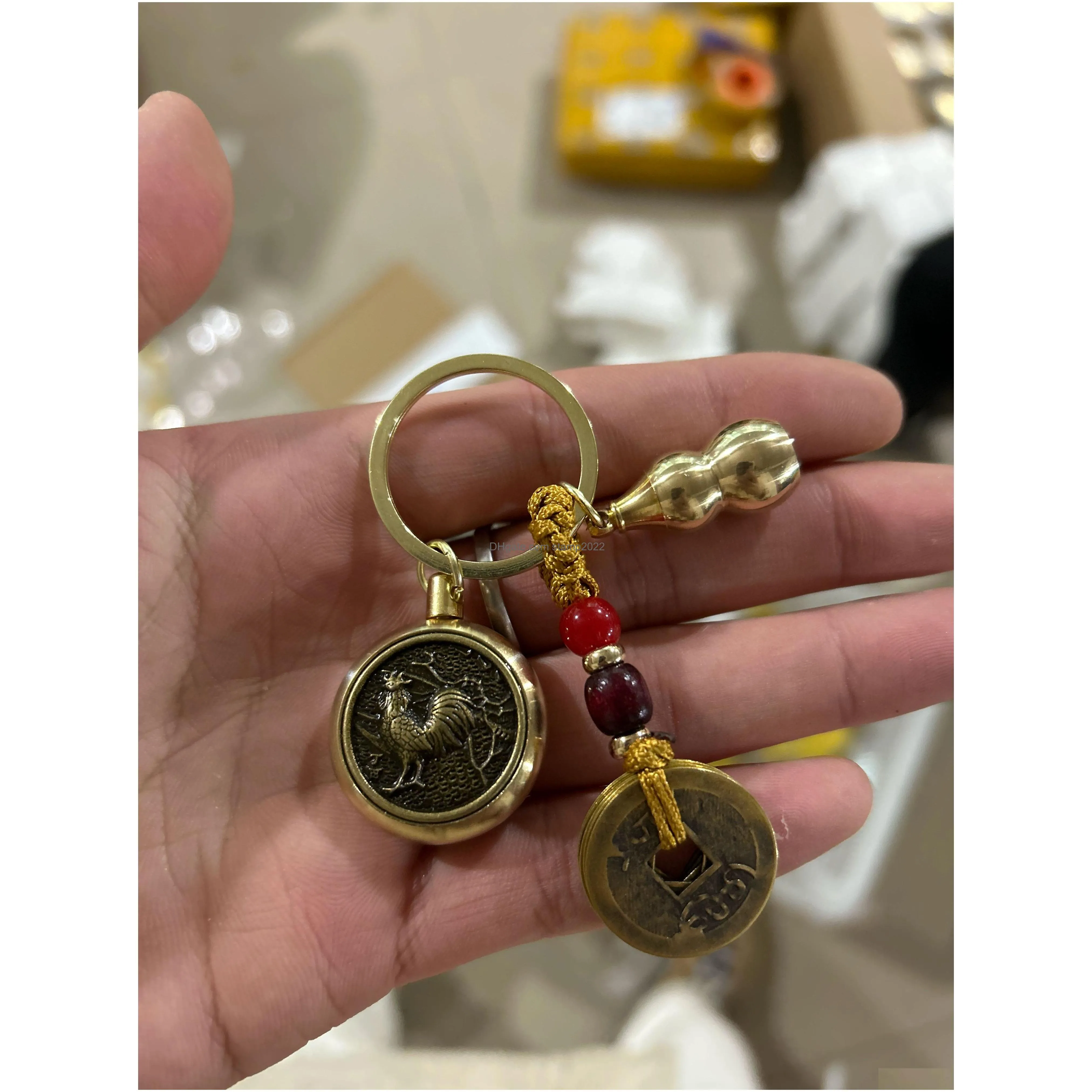 feng shui brass calabash coins chinese zodiac key chain fortune wu lou good luck fortune wealth success keyring pendant christmas birthday