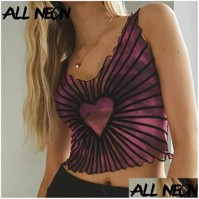 Women039s Tanks Camis ALLNeon Pastel Goth Striped Tie Dye Lettuce Trim Egirl Aesthetics Heart Print Uneck Sleeveless Y2K Cr1086153