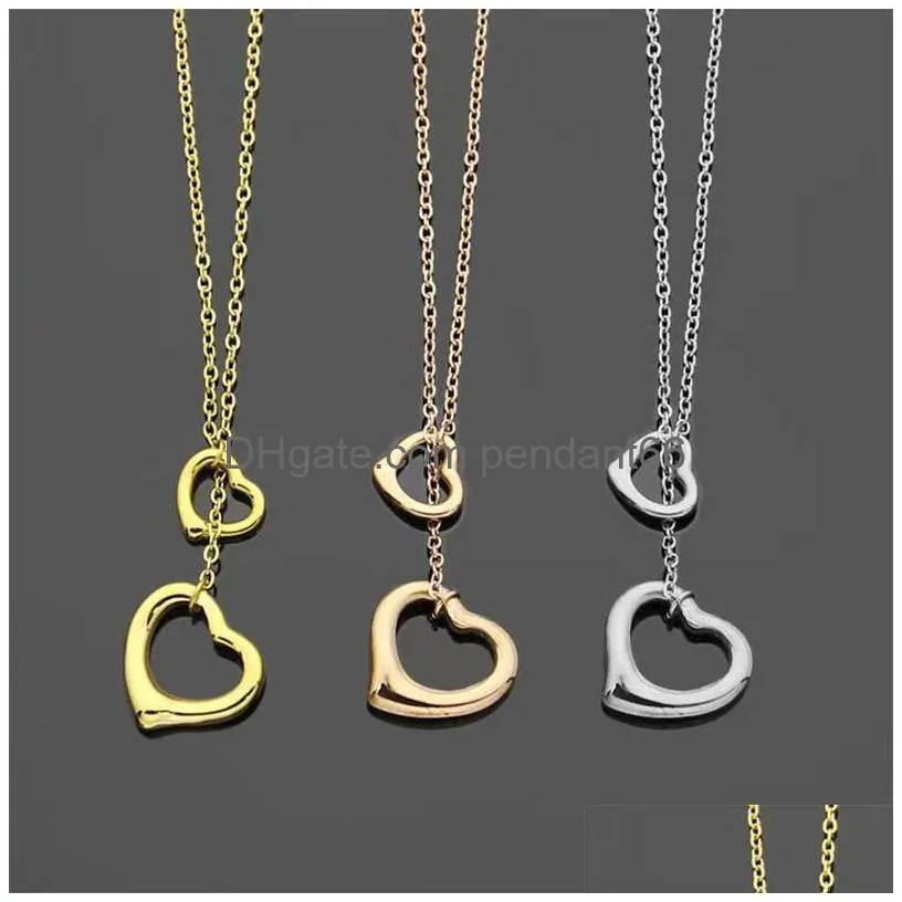 fashion simple double heart pendant necklace for women classic t-letter brand designer necklace stainless steel plating 18k gold necklaces christmas jewelry