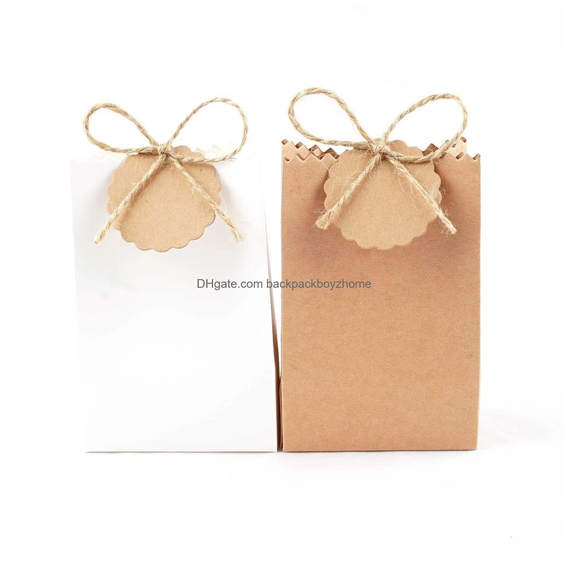 Gift Wrap 10Pcs Retro Kraft Paper Diy Bag Jewelry Cookie Wedding Favor Candy Box Food Packaging With Rope Birthday Party Decor L230620 Dhcgo