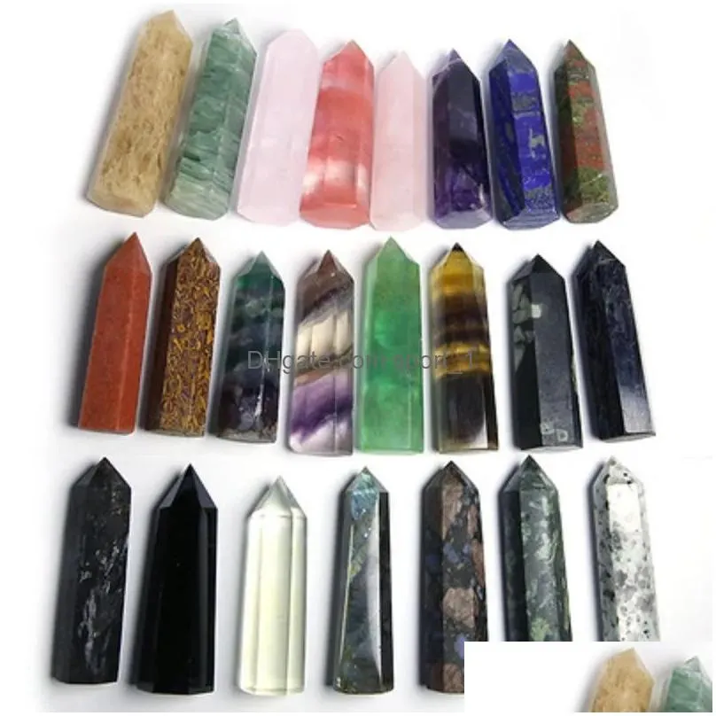 total 46 complete variety rough polished quartz pillar art ornaments energy stone wand healing gemstone tower natural crystal point