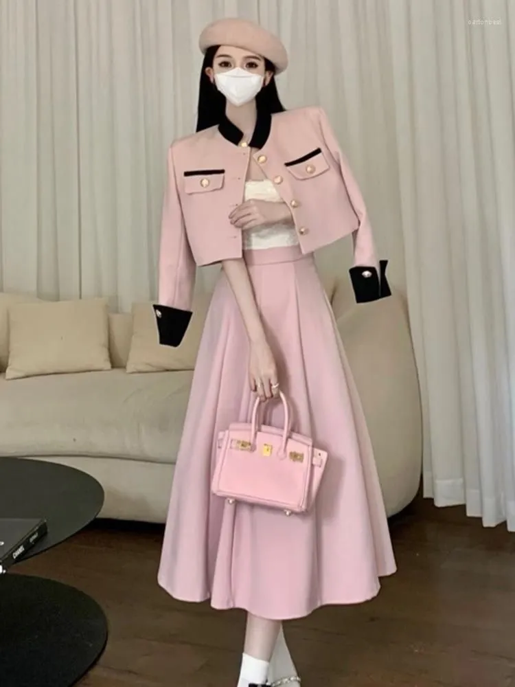 Work Dresses Korean Elegant Fashion Ol 2 Piece Sets High Quality Small Fragrance Two Set Women Short Jacket Coat Long Skirt Suits
