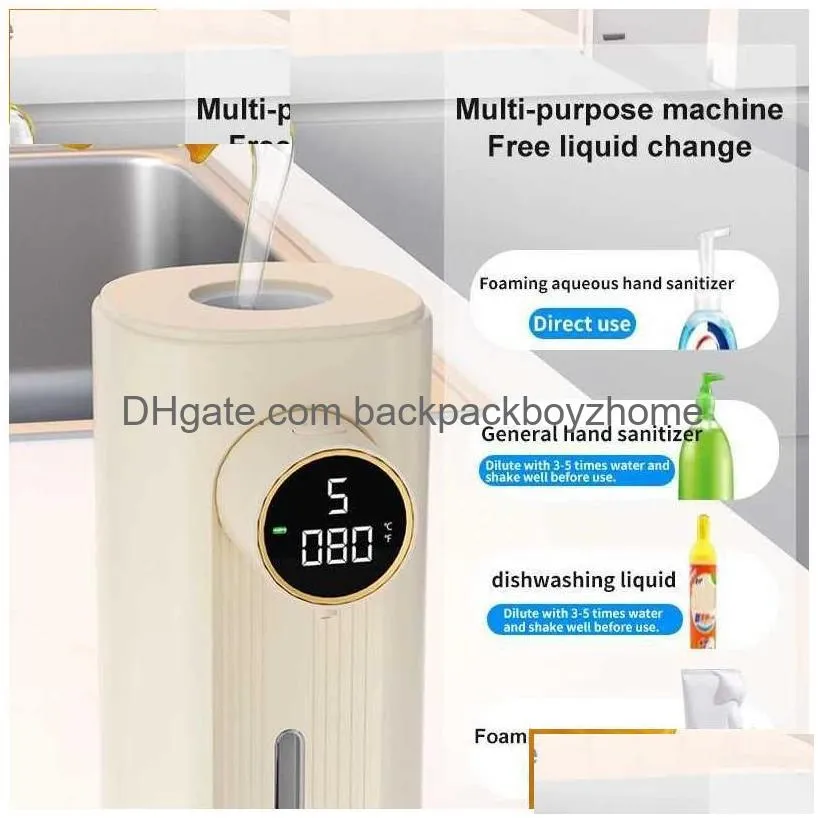 Liquid Soap Dispenser Ipx6 Matic Foam Hd Led Display Dispensers Infrared Motion Sensor Hand Sanitizer With Usb Charging Q240119 Drop Dhzdn