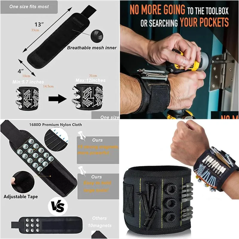 Dog Grooming Mens Wristband Tools Holder Pouch Bag Belts With Strong Magnets Magnetic For Holding Screws Nails Drilling Bits Drop Deli Otlgd