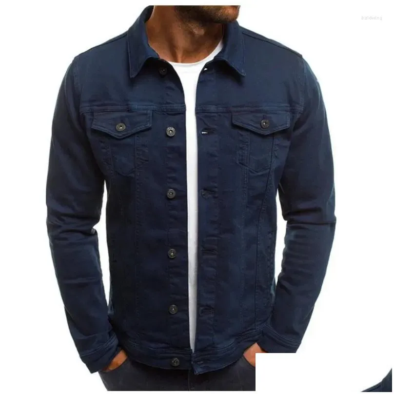 Men`S Jackets Mens 2024 Arrival Casual Yellow Denim Jacket Classic Style Fashion Slim Washed Retro Blue Jeans Coat Male Brand Clothing Ot8Rd