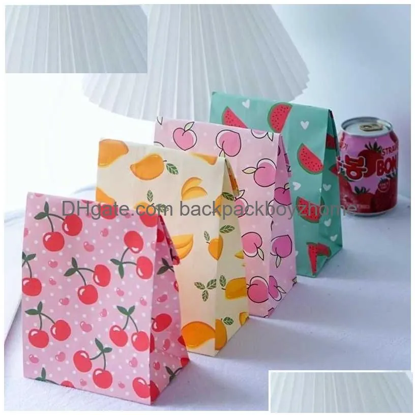 Gift Wrap 10Pcs Fruits Candy Bags Colorf Pineapple Stberry Packaging Paper Bag For Birthday Summer Party Kids Gifts Supply Drop Delive Dhnf0