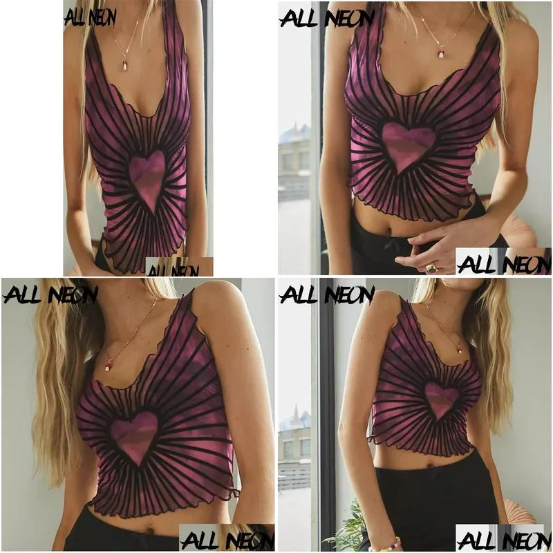 Women039s Tanks Camis ALLNeon Pastel Goth Striped Tie Dye Lettuce Trim Egirl Aesthetics Heart Print Uneck Sleeveless Y2K Cr1086153