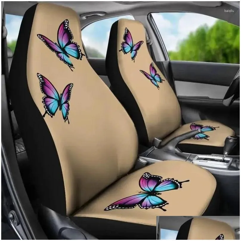 Car Seat Covers Tan Set With Purple And Blue Bright Butterflies Universal Fit For Most Bucket Seats Girly Protectors