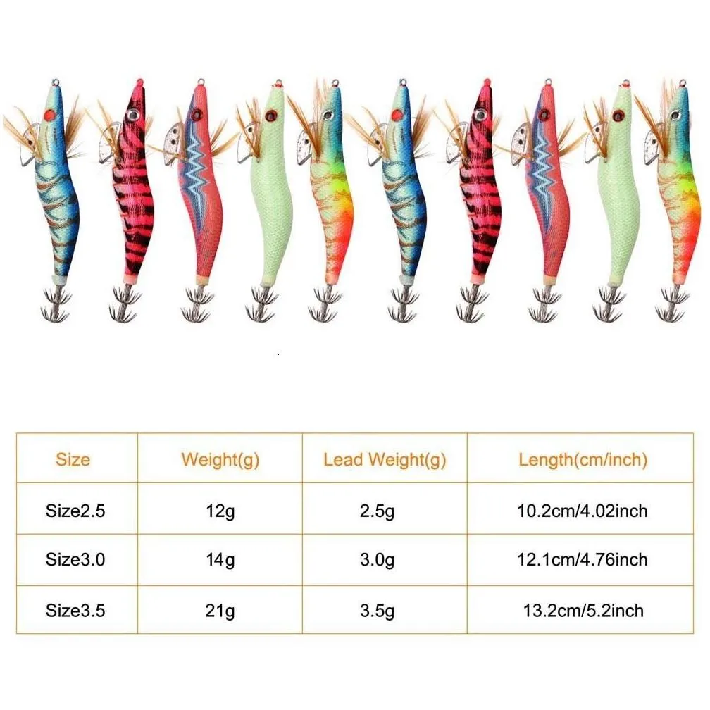 Baits & Lures 30Pcs20Pcs10Pcs Wooden Shrimp Fishing Lure Squid Jig Hook Octopus Cuttlefish Artificial Jigging Hard Bait 230204 Drop De Dhwr1