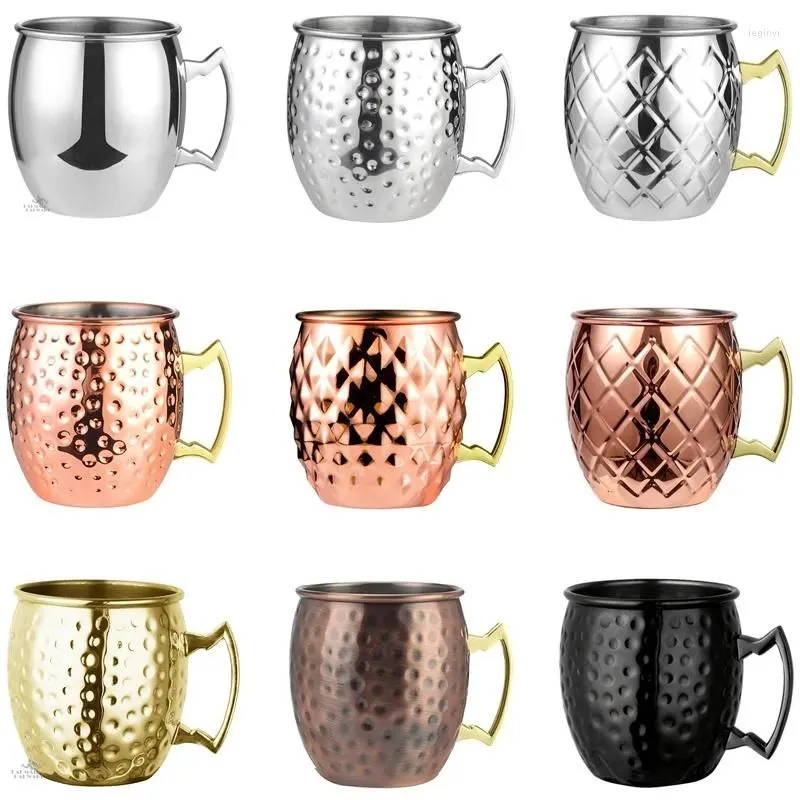 Mugs 1pcs 550ml 18 Ounces Moscow Mule Mug Stainless Steel Hammered Copper Plated Beer Cup Coffee Bar Drinkware