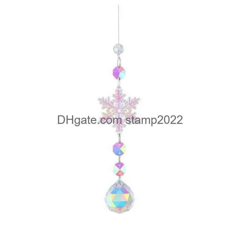 crystal rhinestones rainbow maker snowflake ball prism sun shine catcher window hanging ornament garden christmas tree wedding party garden