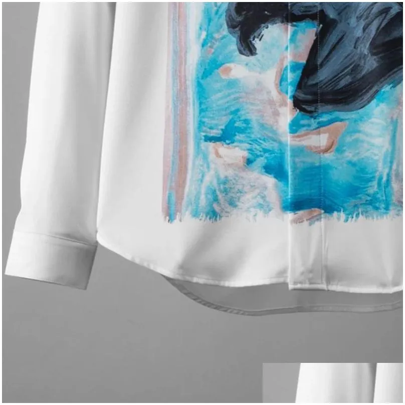 New Abstract Swallows Printed Mens Shirts Luxury Long Sleeve Casual Male Shirts High Quality Slim Fit Party Man Shirts 3XL